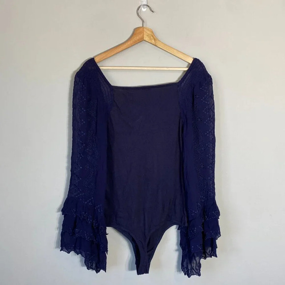 NWOT Free People Intimately FP Enchanted By You Bodysuit Women's Large Navy Silk - Picture 4 of 13